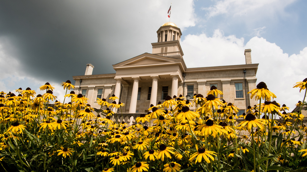 Old capitol building with flowers